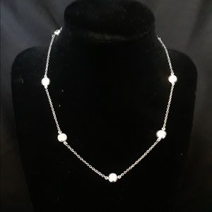 Silver Rhinestone Station Necklace